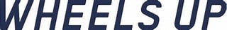 White italic text reading WHEELS UP on dark navy blue background