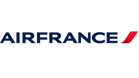 Air France airline logo with dark blue text and red accent mark on white background