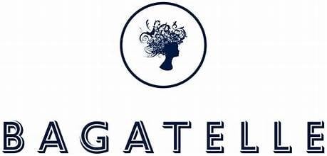 Bagatelle logo with silhouette of womans head with floral crown inside circle